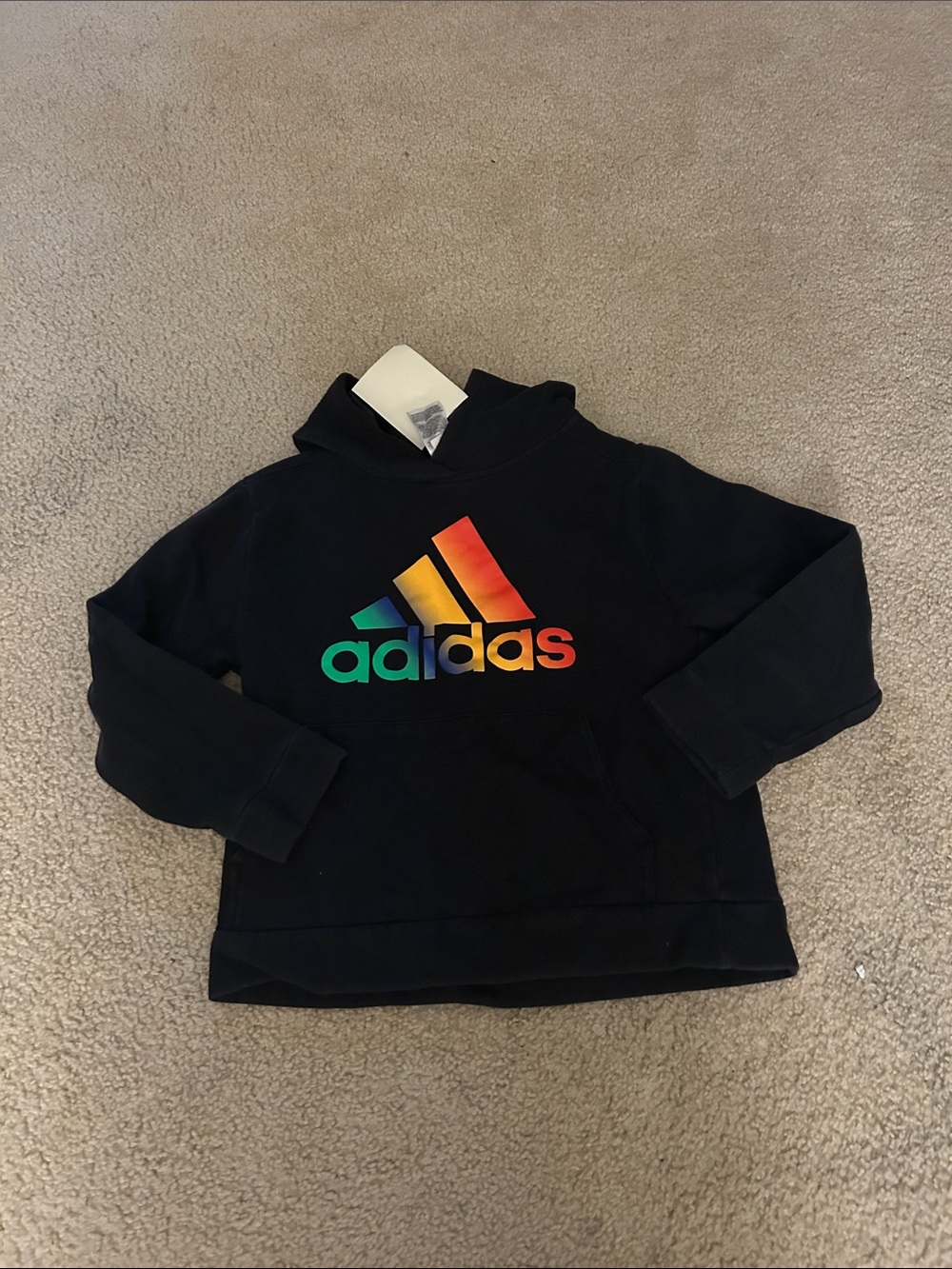 adidas Black Kids Hoodie with Rainbow Trefoil Logo